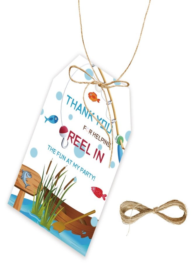 FORSHEEP 50pcs Fishing Thank You Tags, Fishing Gift Tag with String for Birthday, Fish Thank You Paper Tags for Retirement Party Favors - Image 1